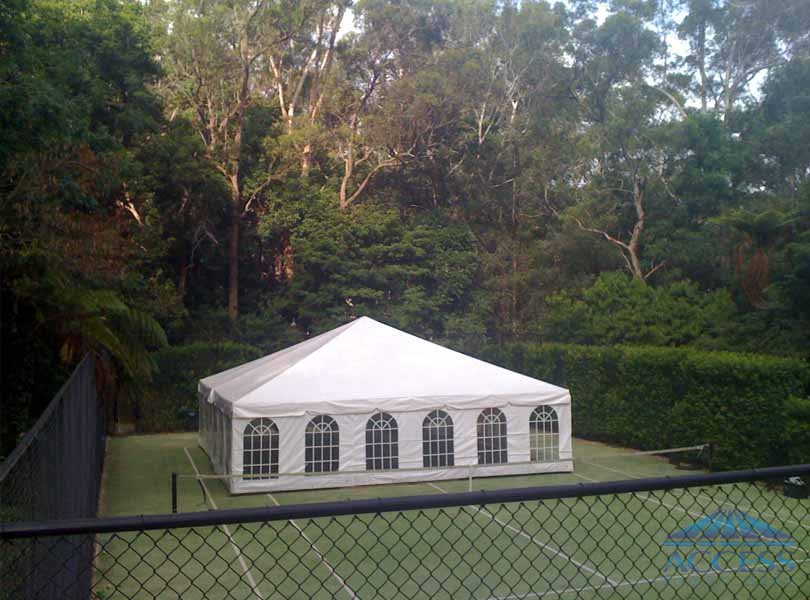 Free Standing Marquee erected on the tennis Court Free Standing Marquee erected on the tennis Court